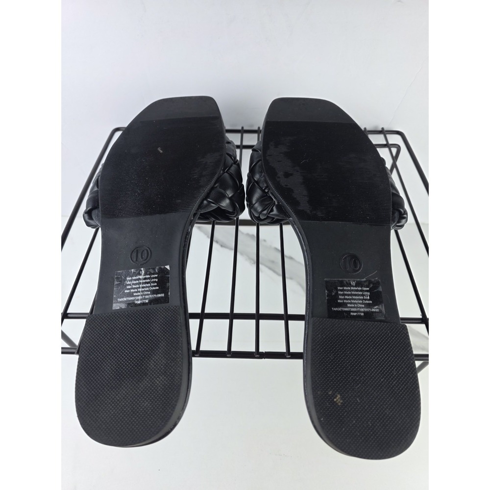 A New Day Slide Sandals Womens 10 Black Braided Woven Square Toe Flat Slip On - Picture 5 of 8